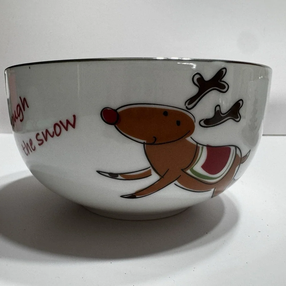 Studio JCPenny Bowls Jingle Santa's Christmas Bowls Set of 2 Dashing Throw Snow